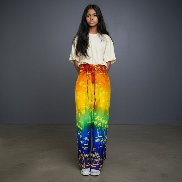 Rima Punjabi Suit M 2pc Cropped Tank + Side-Tie Pants Rainbow Palm Y2K - Picture 10 of 12